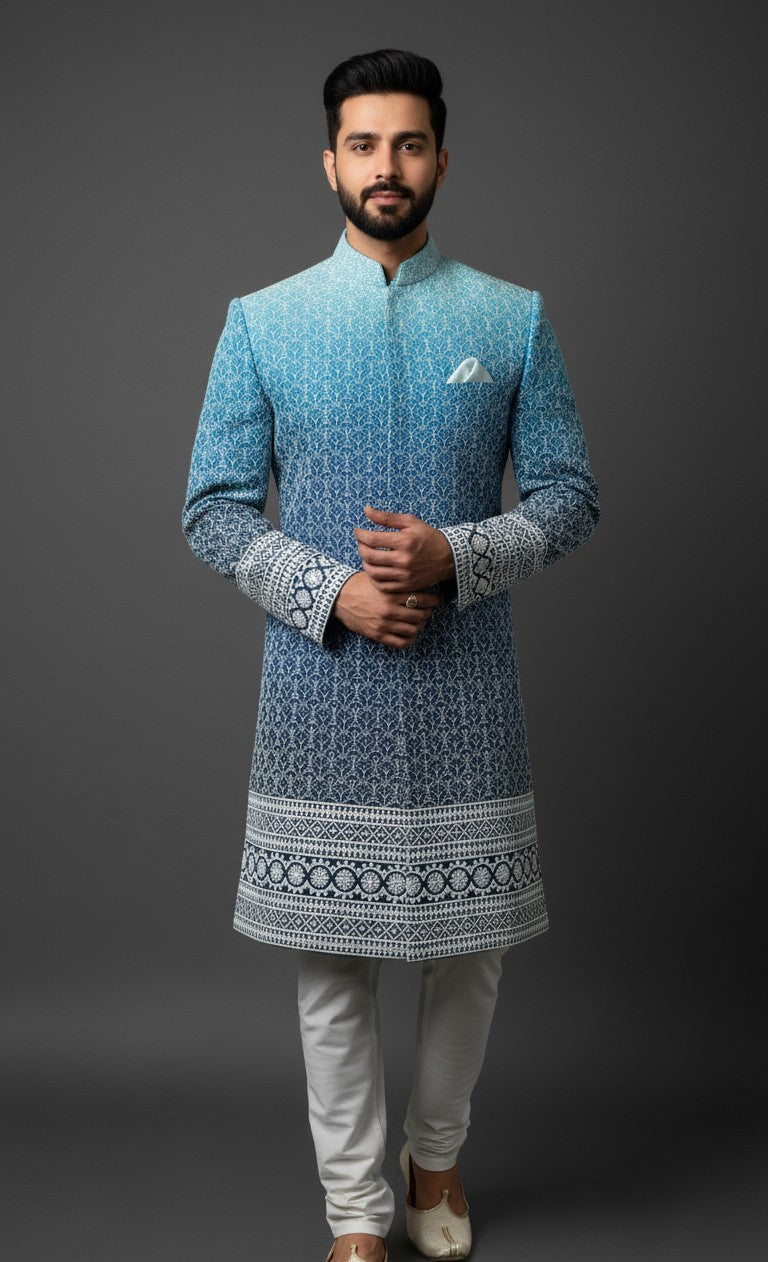 Premium Ferozi Embroidered Sherwani for Men – Handcrafted Wedding & Festive Wear
