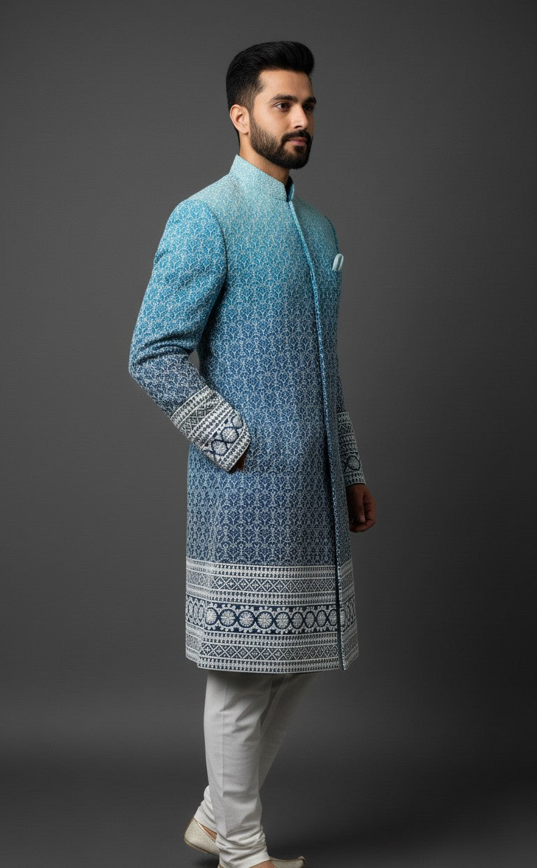 Premium Ferozi Embroidered Sherwani for Men – Handcrafted Wedding & Festive Wear