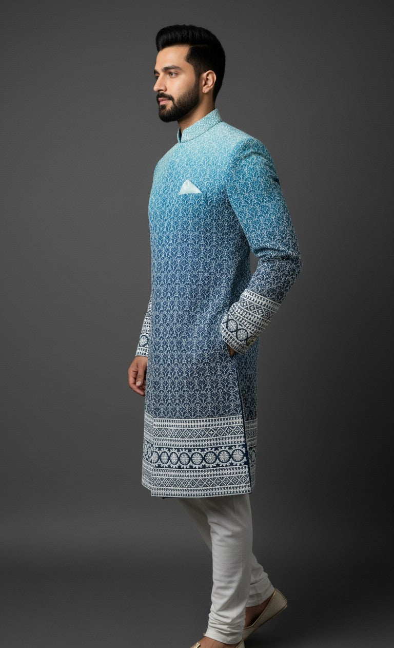 Premium Ferozi Embroidered Sherwani for Men – Handcrafted Wedding & Festive Wear