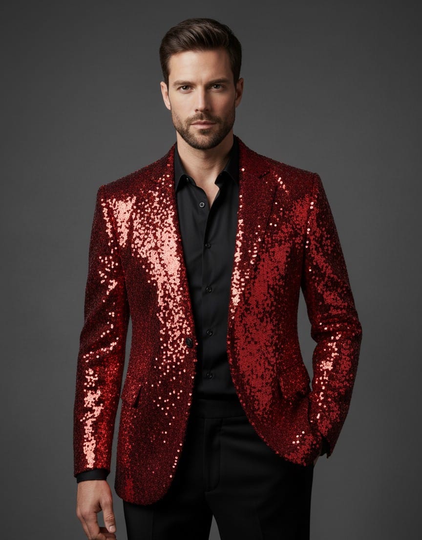 Premium Red Sequin Party Blazer for Men