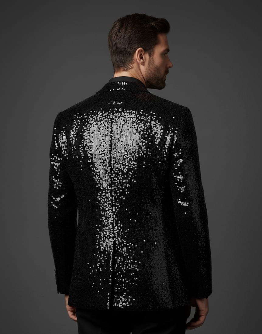 Luxury Black Sequin Party Blazer for Men
