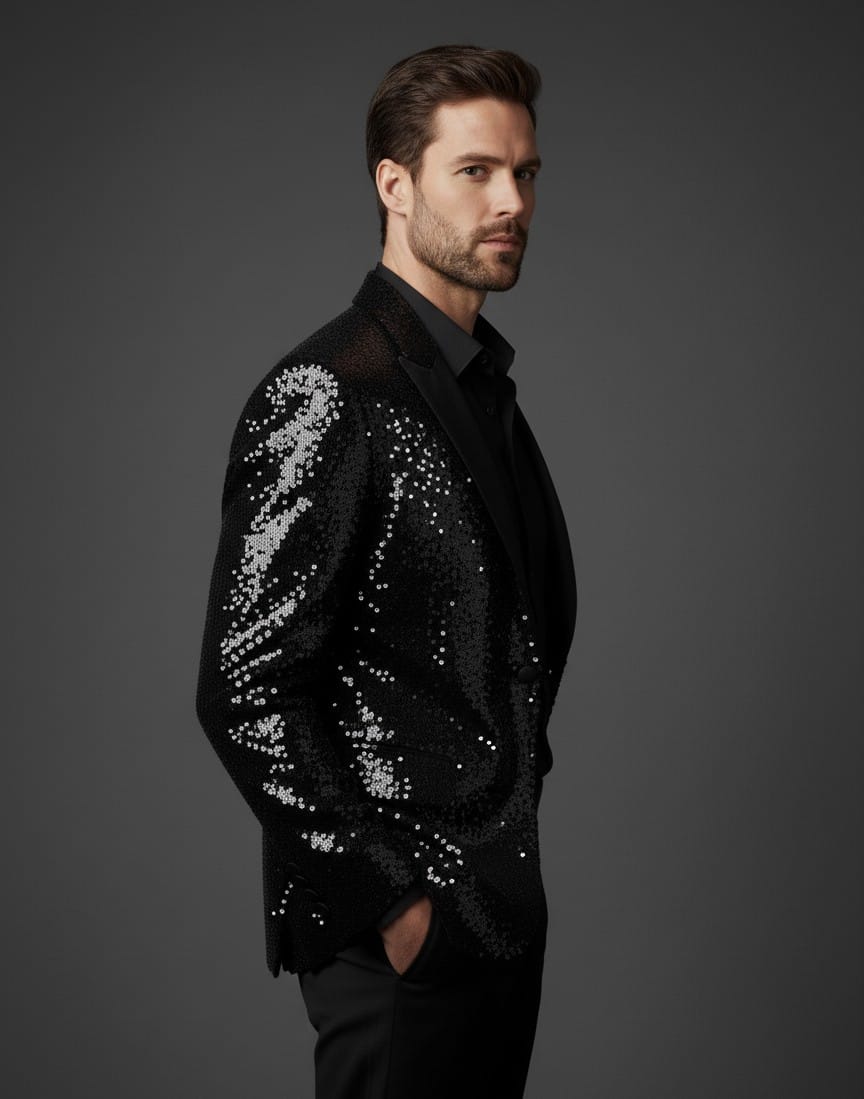 Luxury Black Sequin Party Blazer for Men