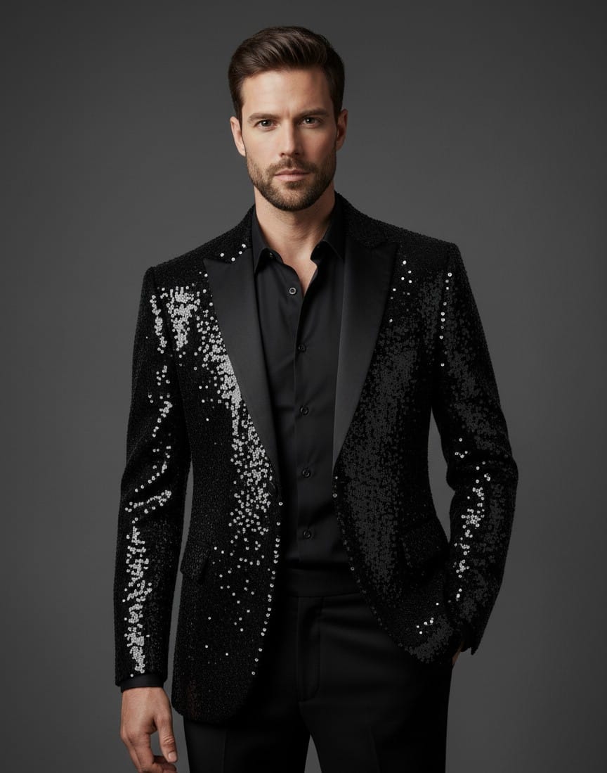 Luxury Black Sequin Party Blazer for Men