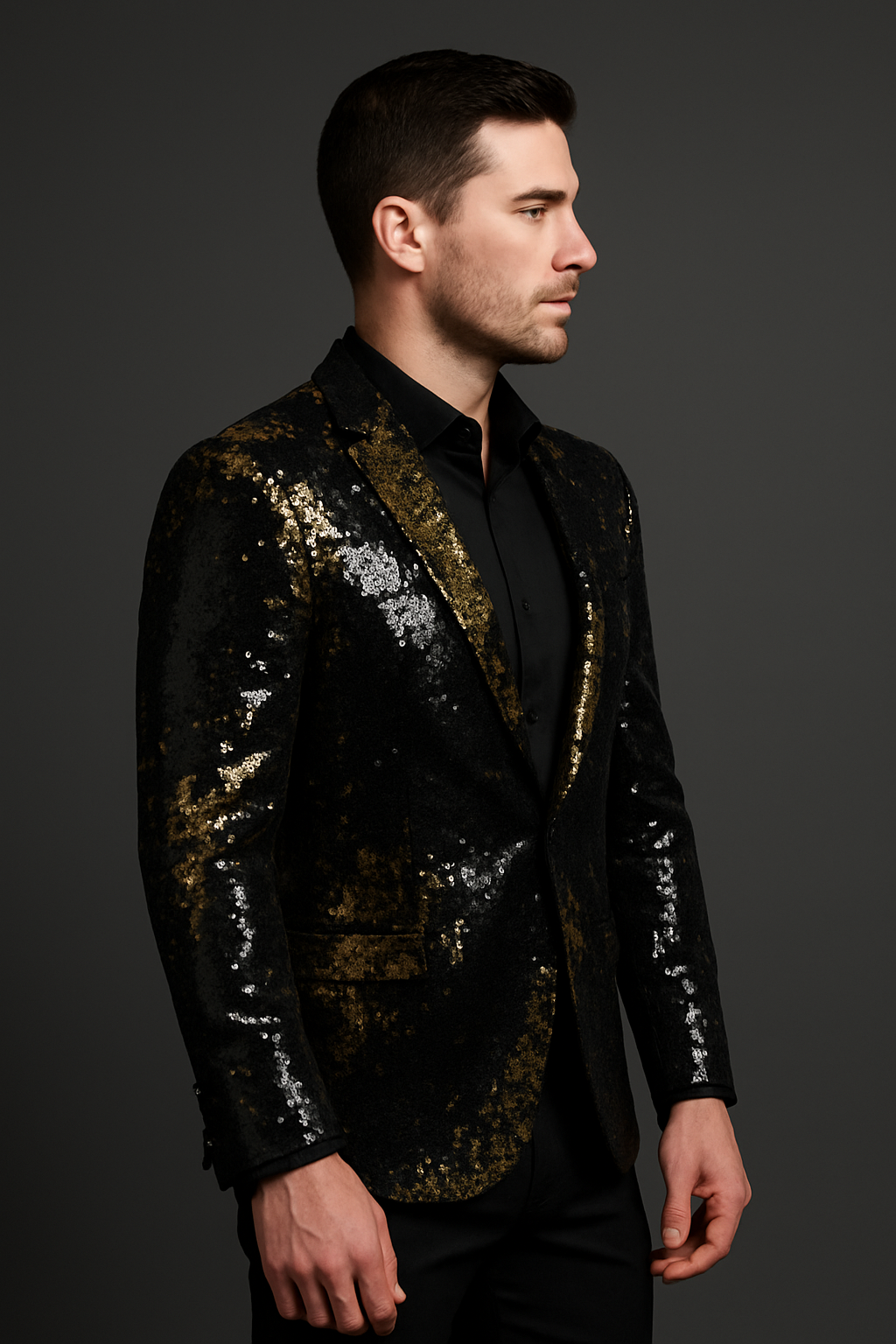 Black & Golden Sequin Party Blazer for Men