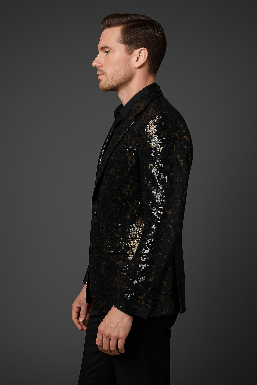 Black & Golden Sequin Party Blazer for Men