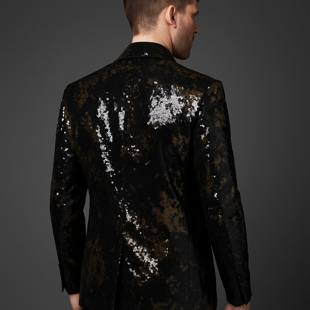 Black & Golden Sequin Party Blazer for Men