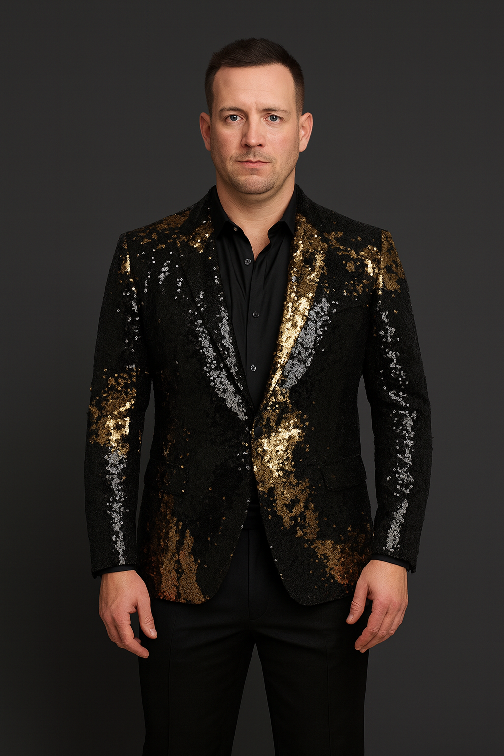 Black & Golden Sequin Party Blazer for Men