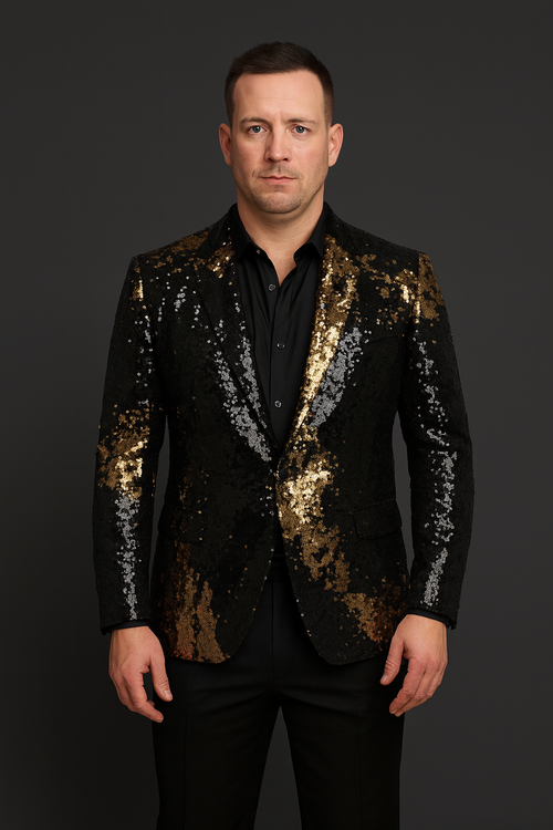 Black & Golden Sequin Party Blazer for Men