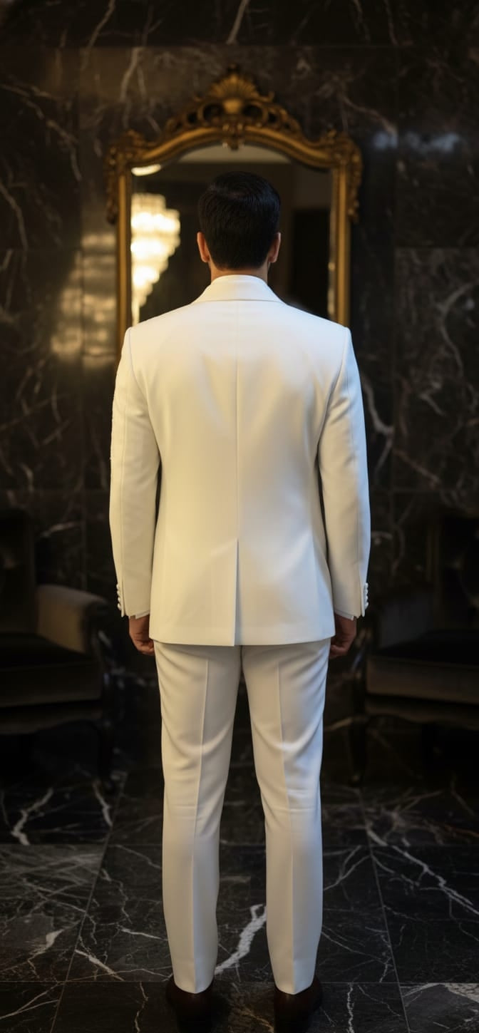 Elegant White Embroidered Tuxedo for Groom & Special Occasions