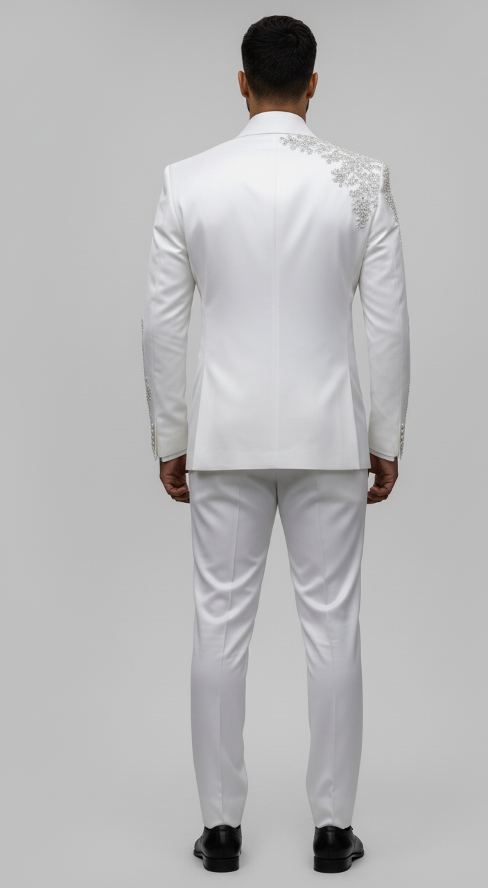 Luxury White Embroidered Tuxedo for Groom & Special Events