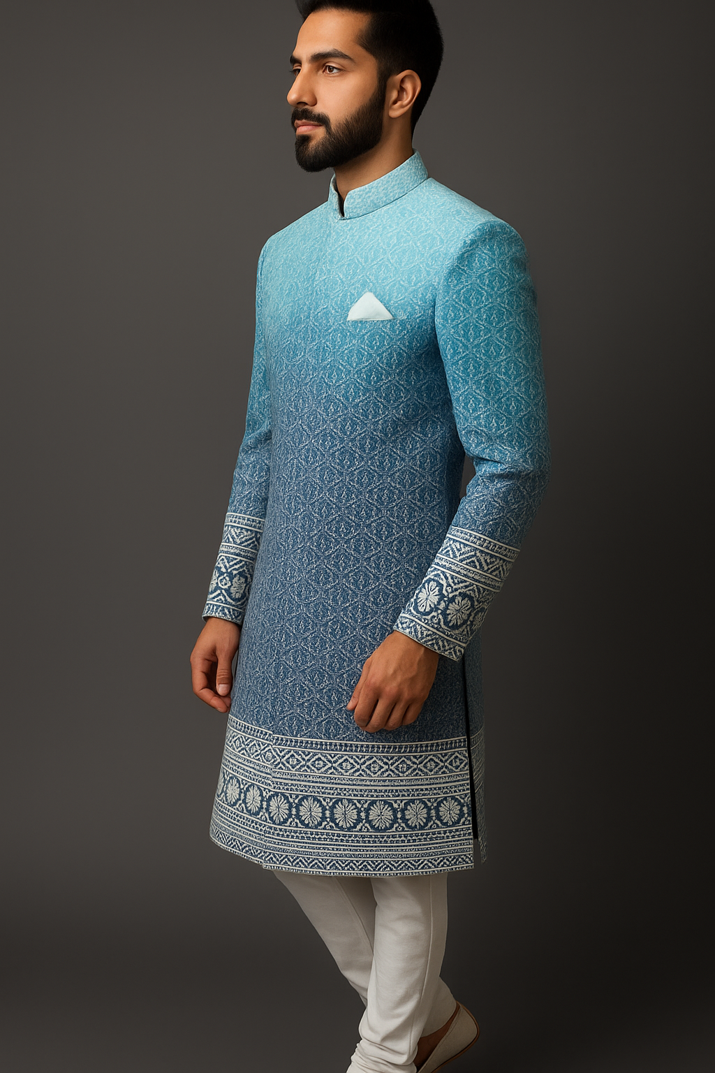 Premium Ferozi Embroidered Sherwani for Men – Handcrafted Wedding & Festive Wear