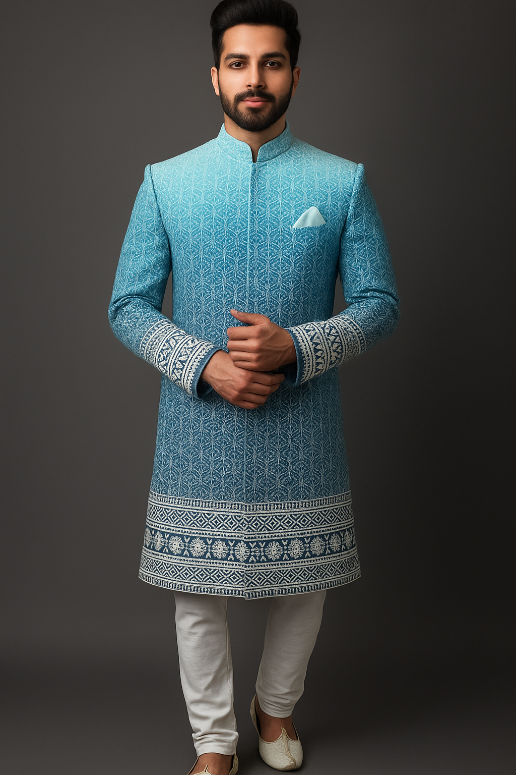 Premium Ferozi Embroidered Sherwani for Men – Handcrafted Wedding & Festive Wear