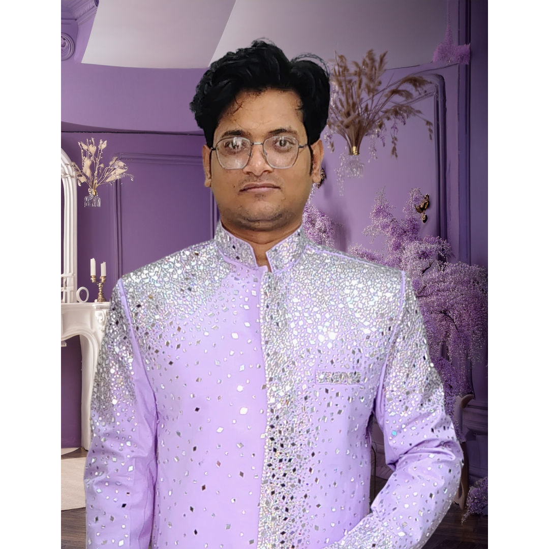 Purple sherwani with stone and beads work