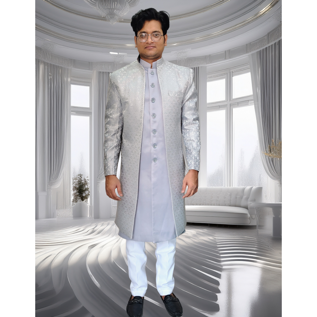 Grey indo western sherwani 2 piece set