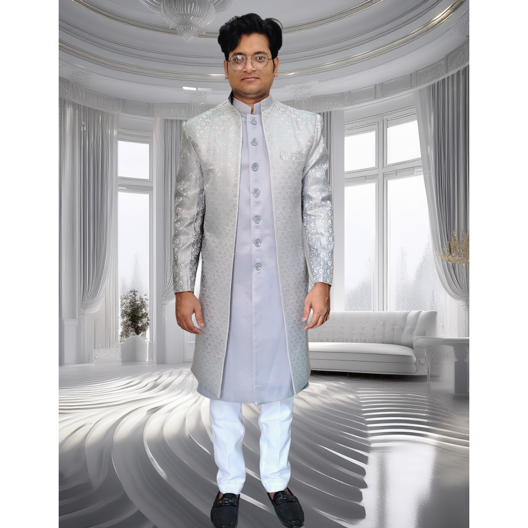 Grey indo western sherwani 2 piece set