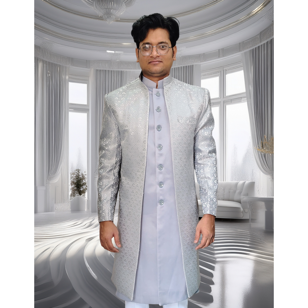 Grey indo western sherwani 2 piece set
