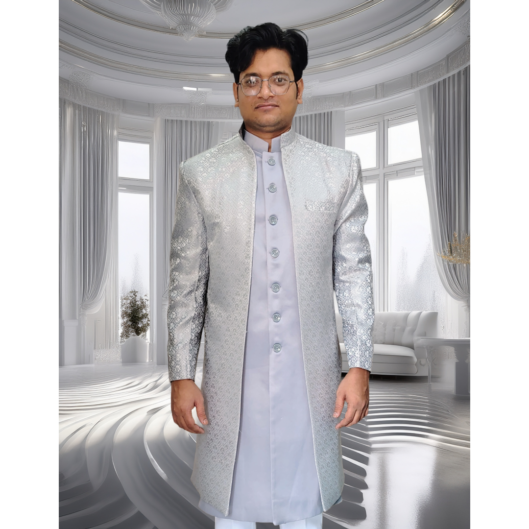 Grey indo western sherwani 2 piece set