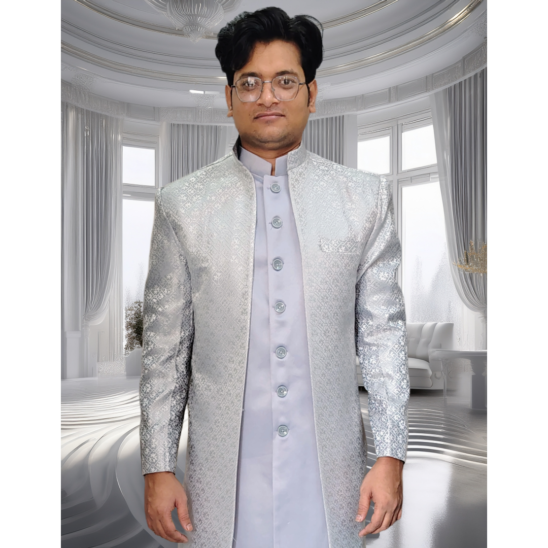 Grey indo western sherwani 2 piece set