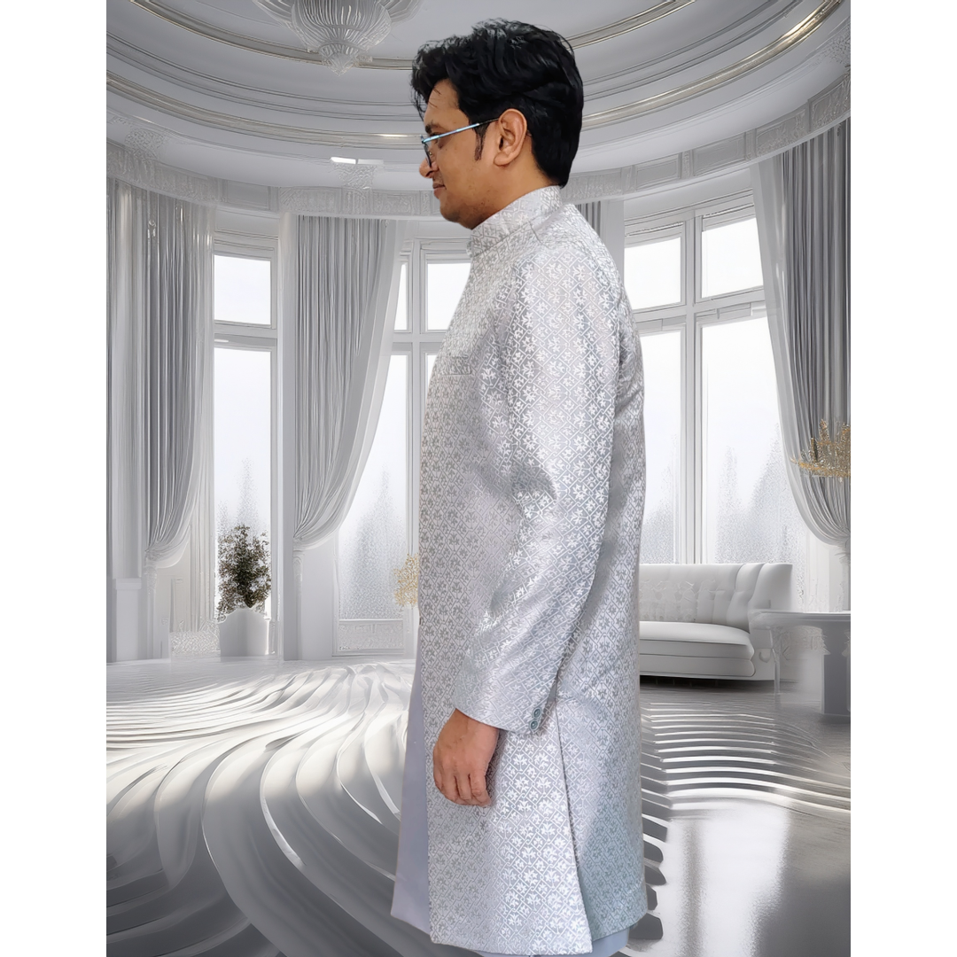 Grey indo western sherwani 2 piece set