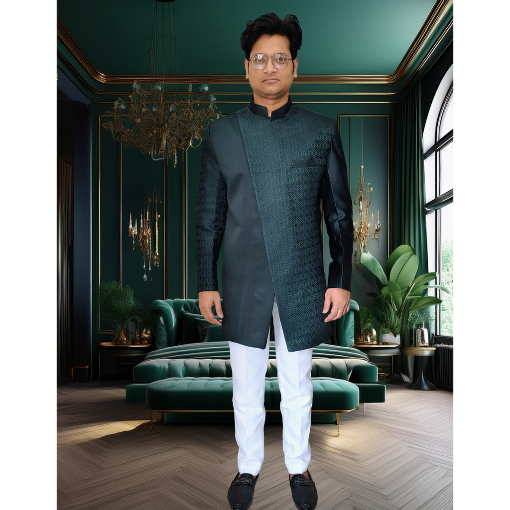 Dark green designer sherwani