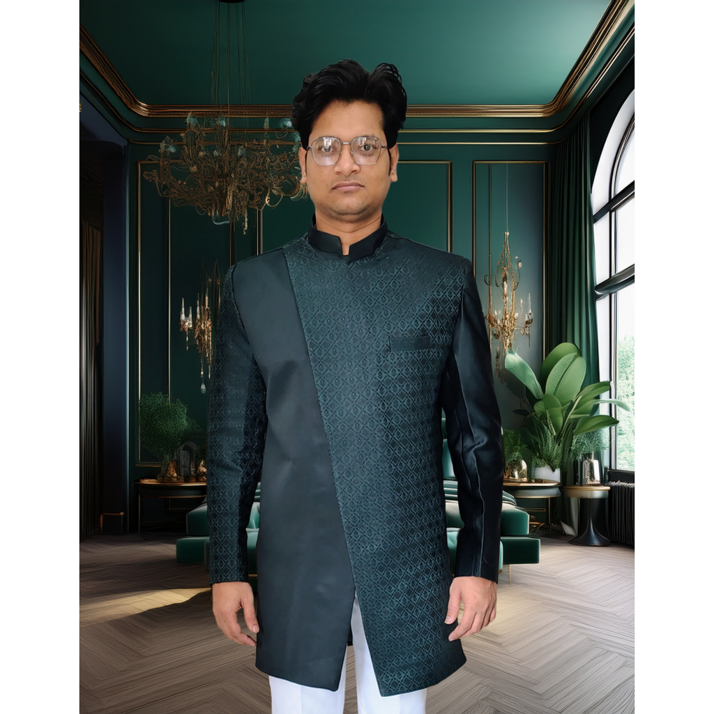 Dark green designer sherwani