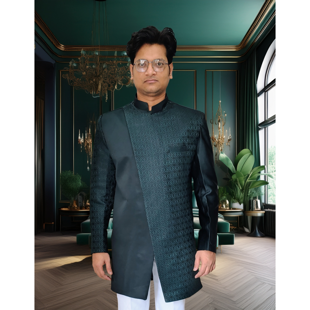 Dark green designer sherwani