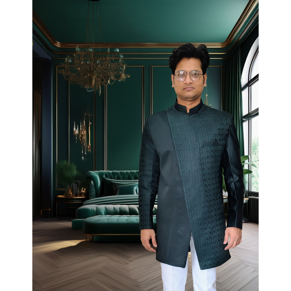 Dark green designer sherwani