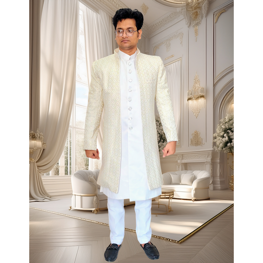 Off white Indo western sherwani 2 piece set