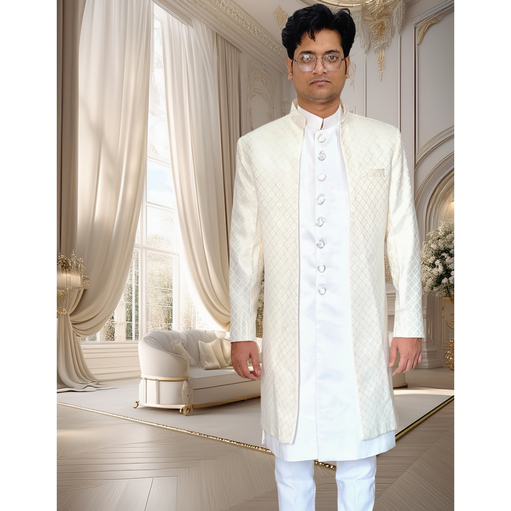 Off white Indo western sherwani 2 piece set