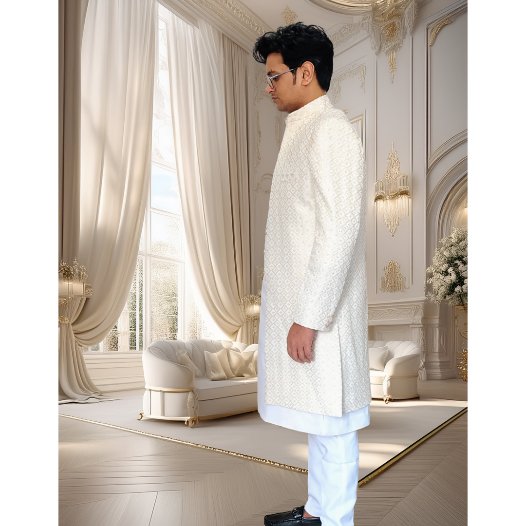 Off white Indo western sherwani 2 piece set