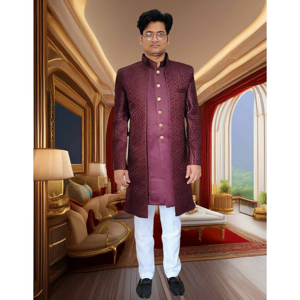 Mahroon indo western sherwani 2 piece set