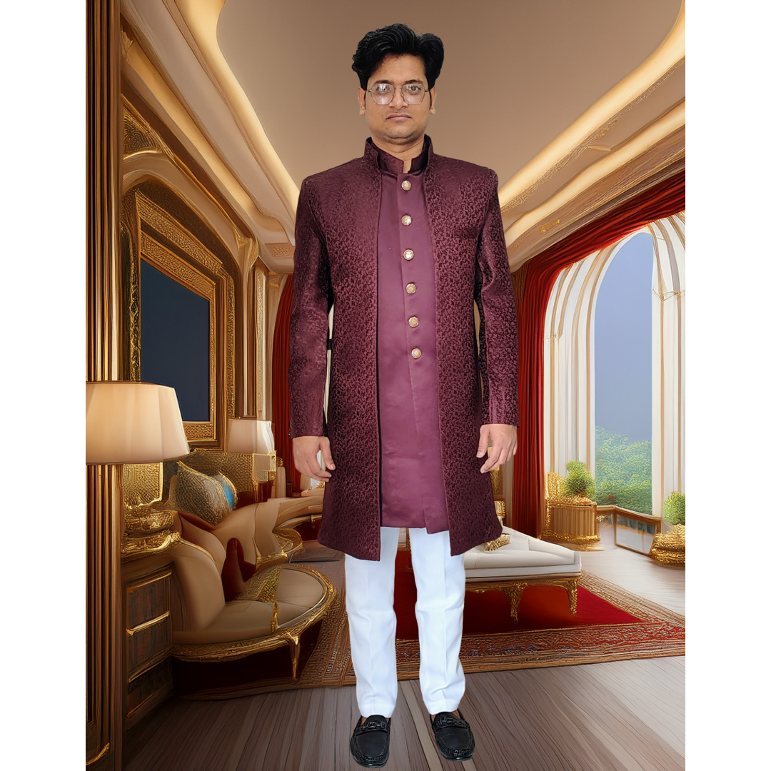 Mahroon indo western sherwani 2 piece set