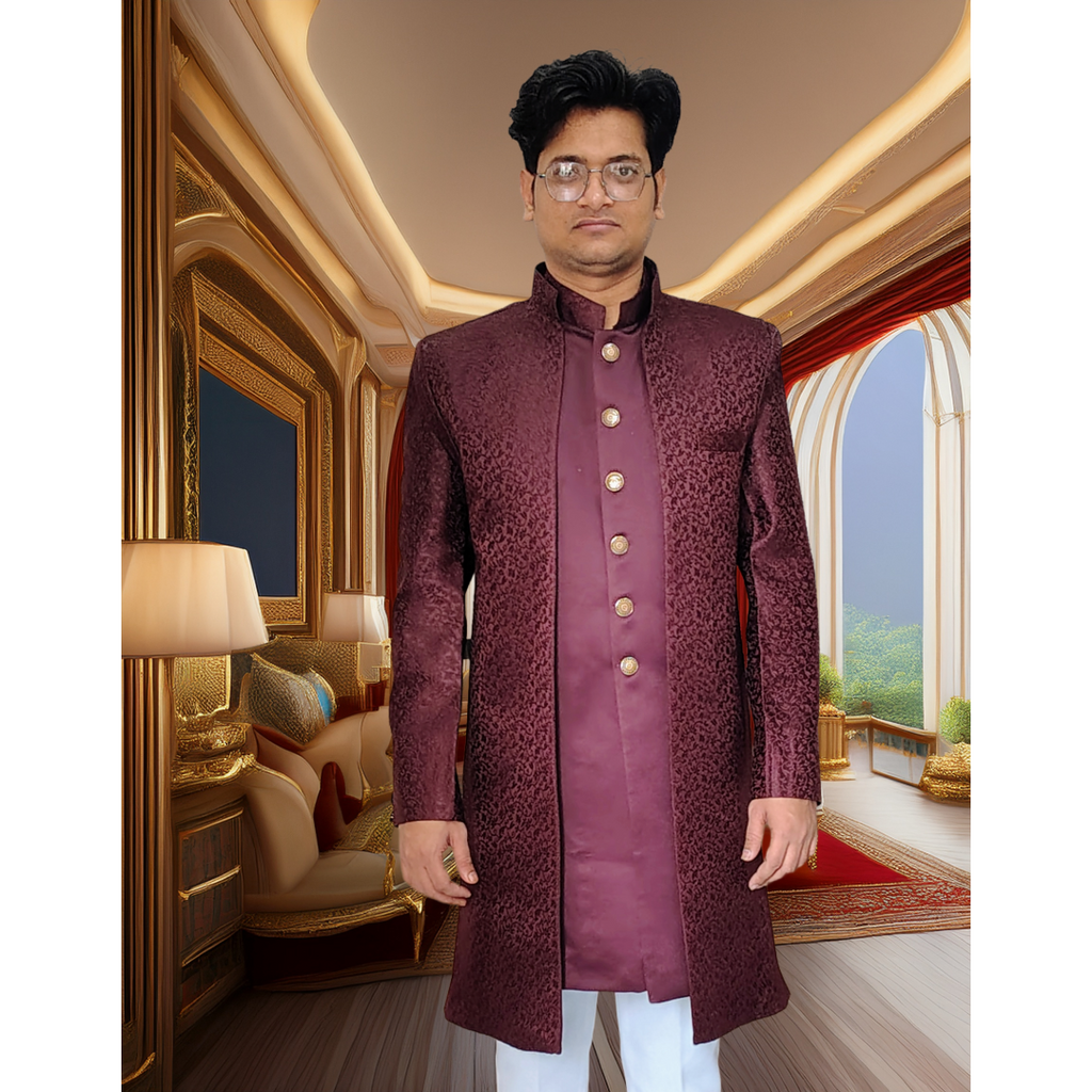 Mahroon indo western sherwani 2 piece set