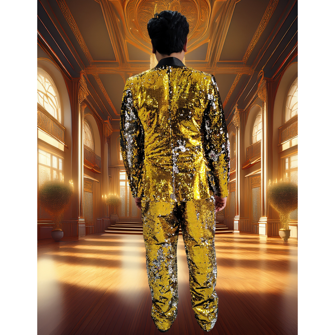 Golden sequence blazer trauser waist coat 3 piece suites set