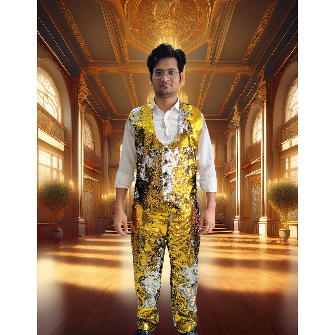 Golden sequence blazer trauser waist coat 3 piece suites set