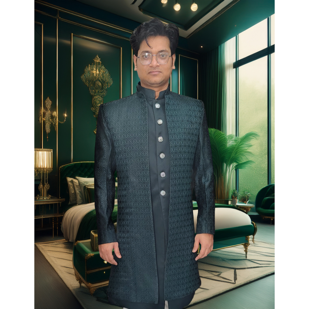 Dark green indo western sherwani 2 pice set