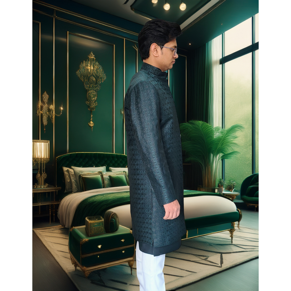 Dark green indo western sherwani 2 pice set