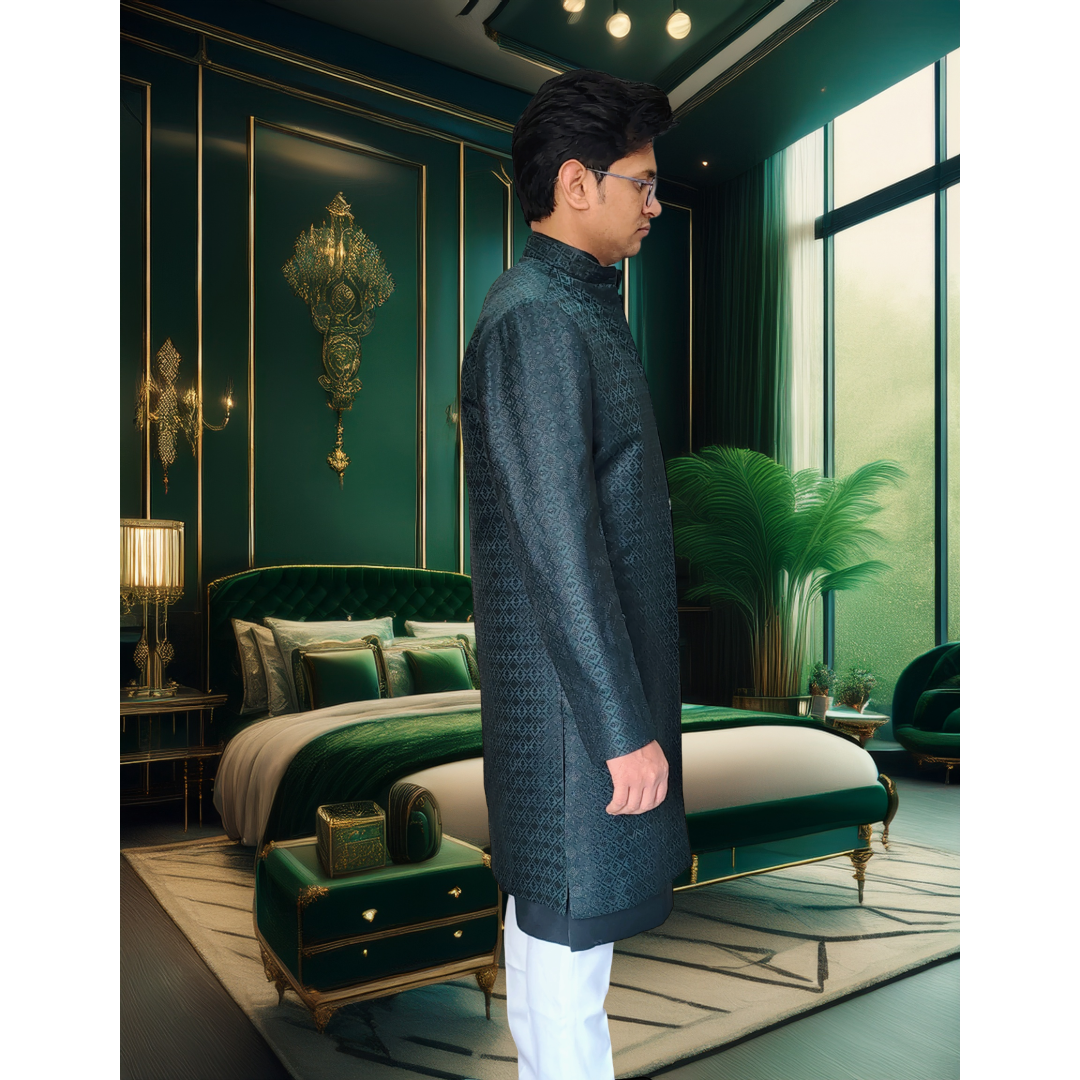 Dark green indo western sherwani 2 pice set