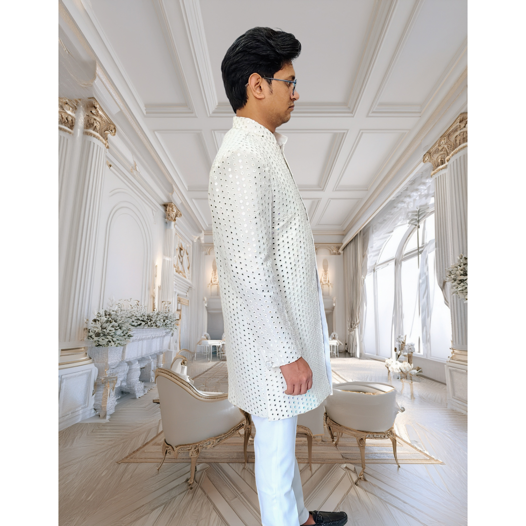 White mirror sequence sherwani