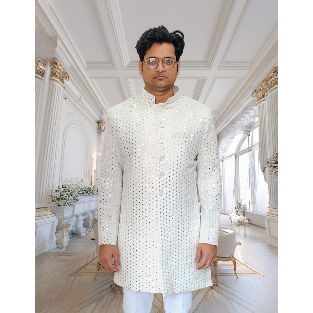 White mirror sequence sherwani