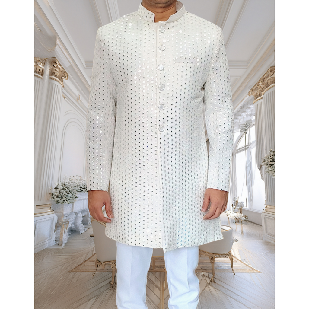 White mirror sequence sherwani