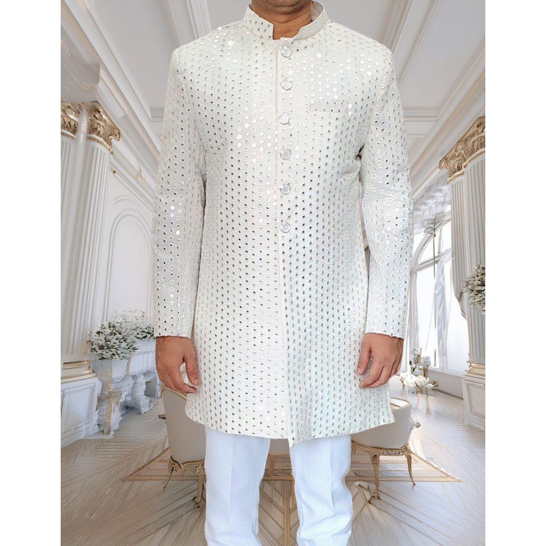 White mirror sequence sherwani