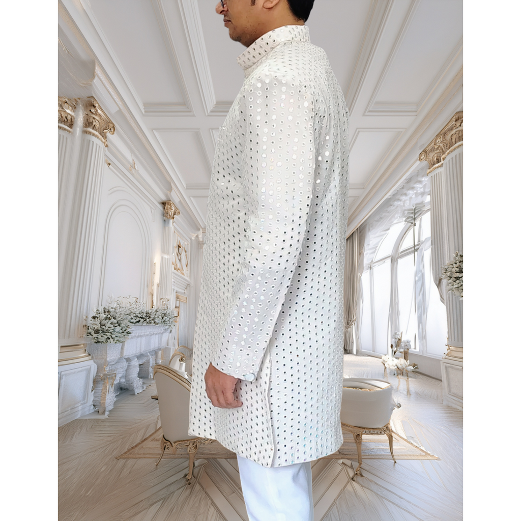 White mirror sequence sherwani