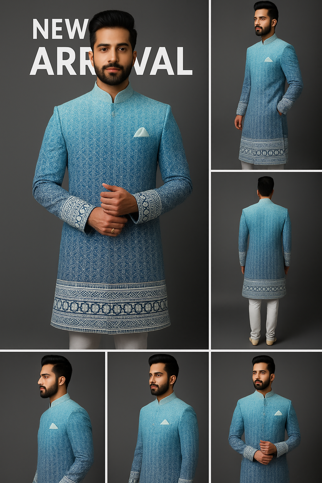 Premium Ferozi Embroidered Sherwani for Men – Handcrafted Wedding & Festive Wear