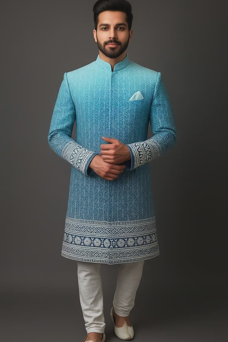 Premium Ferozi Embroidered Sherwani for Men – Handcrafted Wedding & Festive Wear