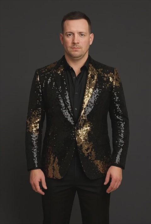 Black & Golden Sequin Party Blazer for Men